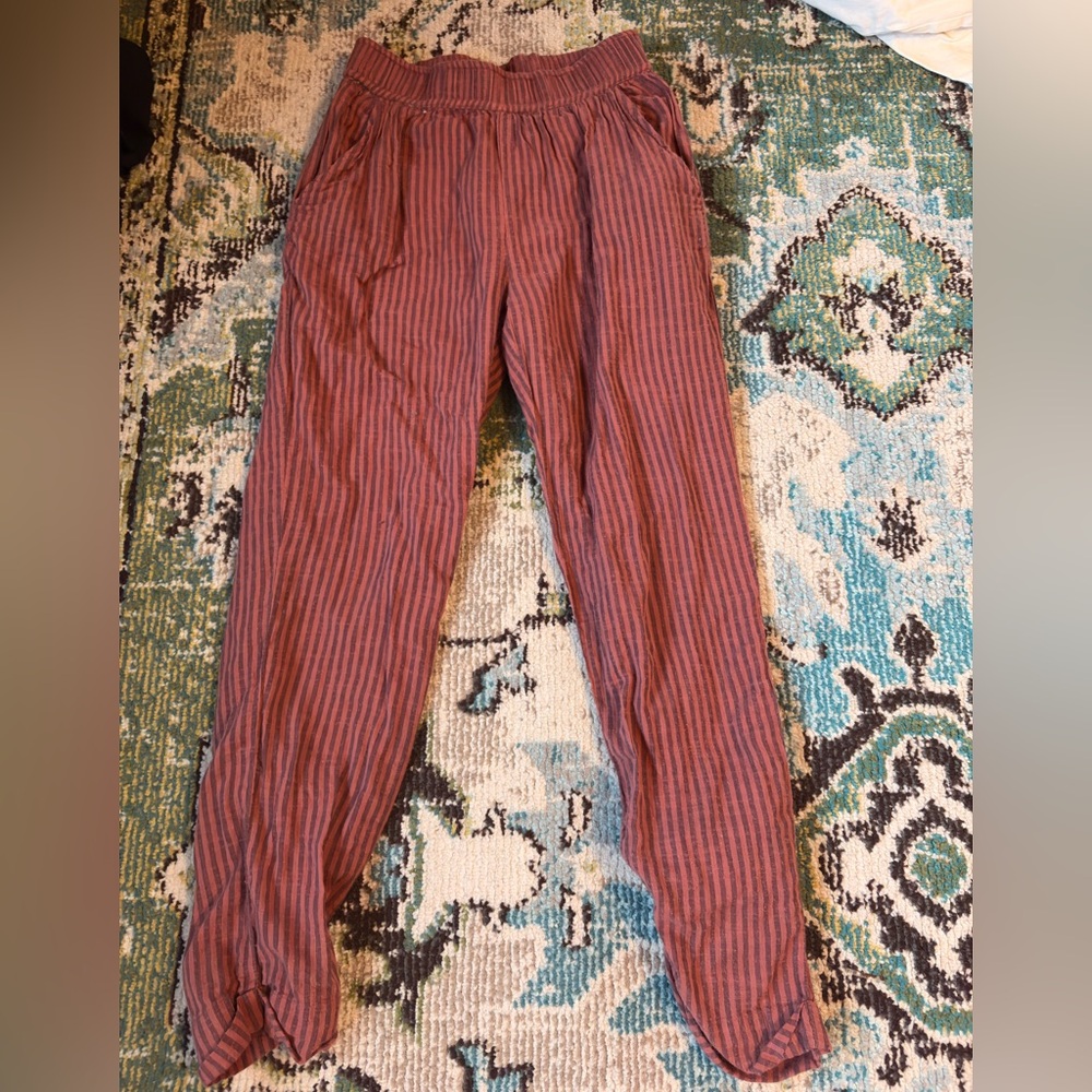 Sundry for Evereve 100% Cotton Striped Pants Size 1 (xs-s) Rust Boho Relaxed - Picture 2 of 3